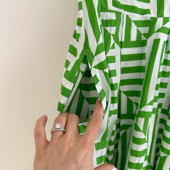 S/W/F Strapless Sweetheart Geometric Printed Cotton Maxi Dress Green L - Picture 5 of 9